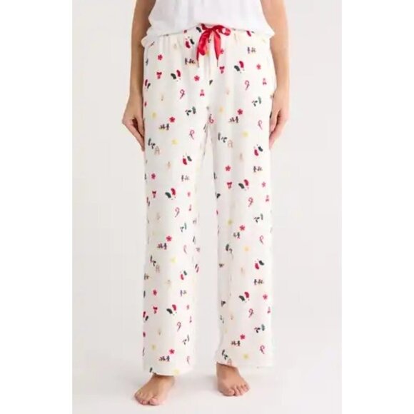 Jaclyn Other - Jaclyn Tiny Holiday Print Fleece Pajama Pants With Red Drawstring